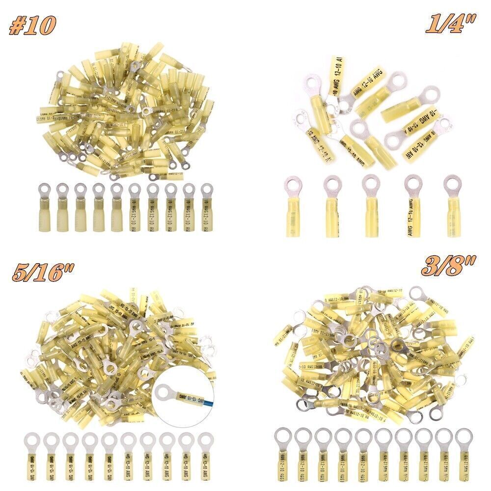22-10AWG 50PCS Heat Shrink Ring Terminals Wire Crimp Connectors Waterproof US