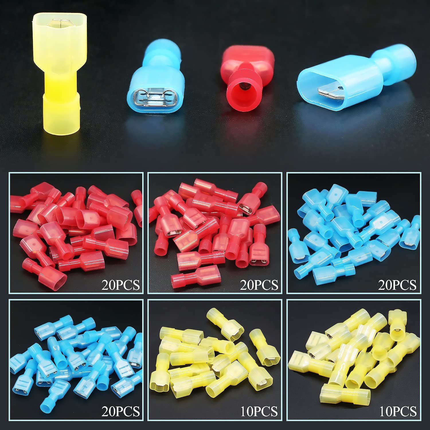 UL Listed Nylon Spade Quick Disconnect Connectors Kit, 22-10 Gauge Male and Fema