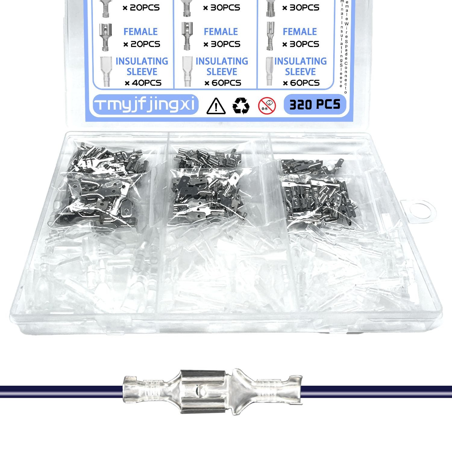 Tmyjfjingxi 320PCS 2.8/4.8/6.3mm Spade Wire Terminal Connectors Male Silver