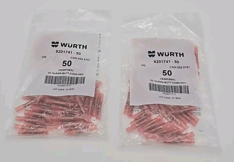 Wurth Butt-Connector Red 8201741-50 22-18-AWG Sealed 2pk 100 Total