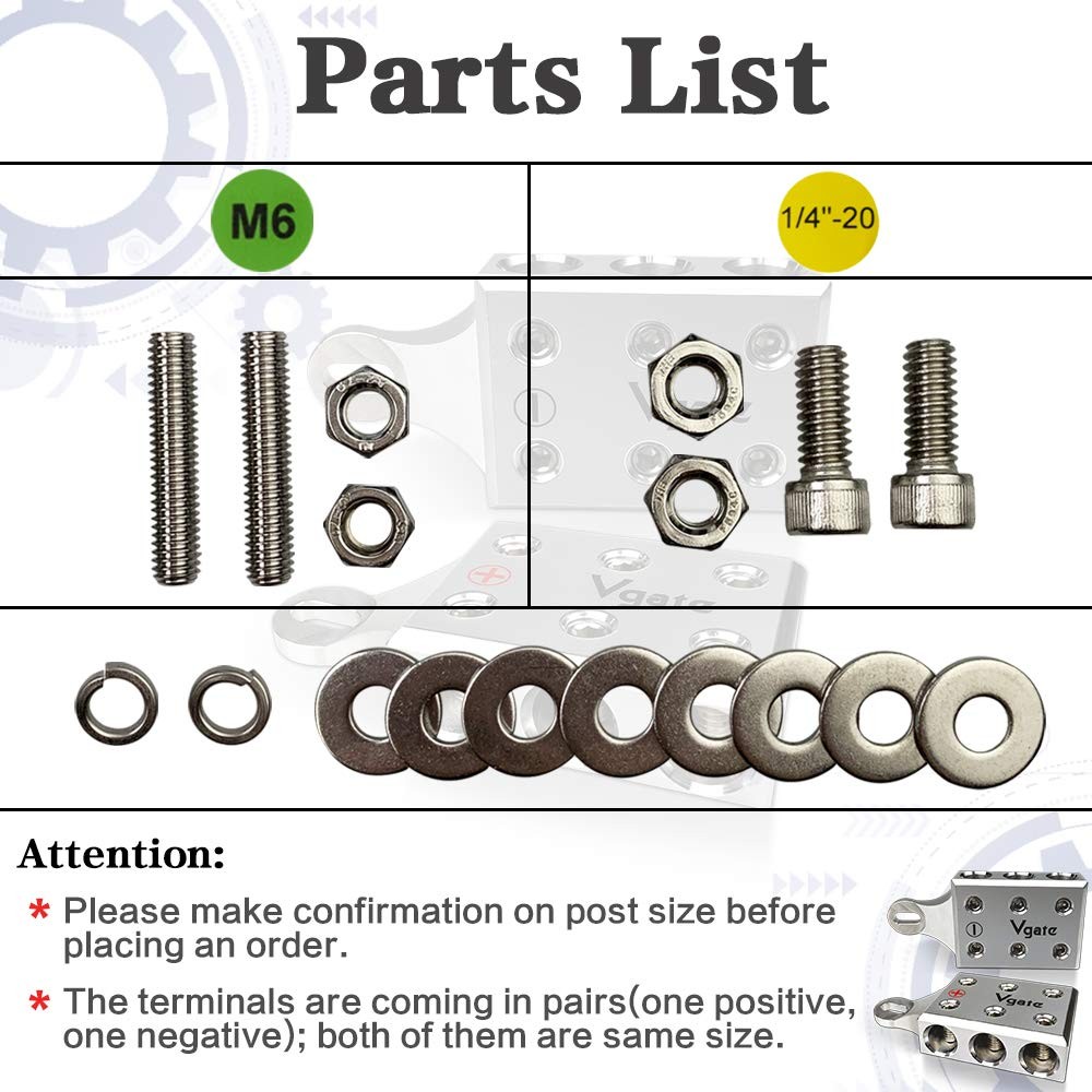 6×1/0 AWG Gauge Post Battery Terminals Bolt Down Ends M6 1/420 Connectors