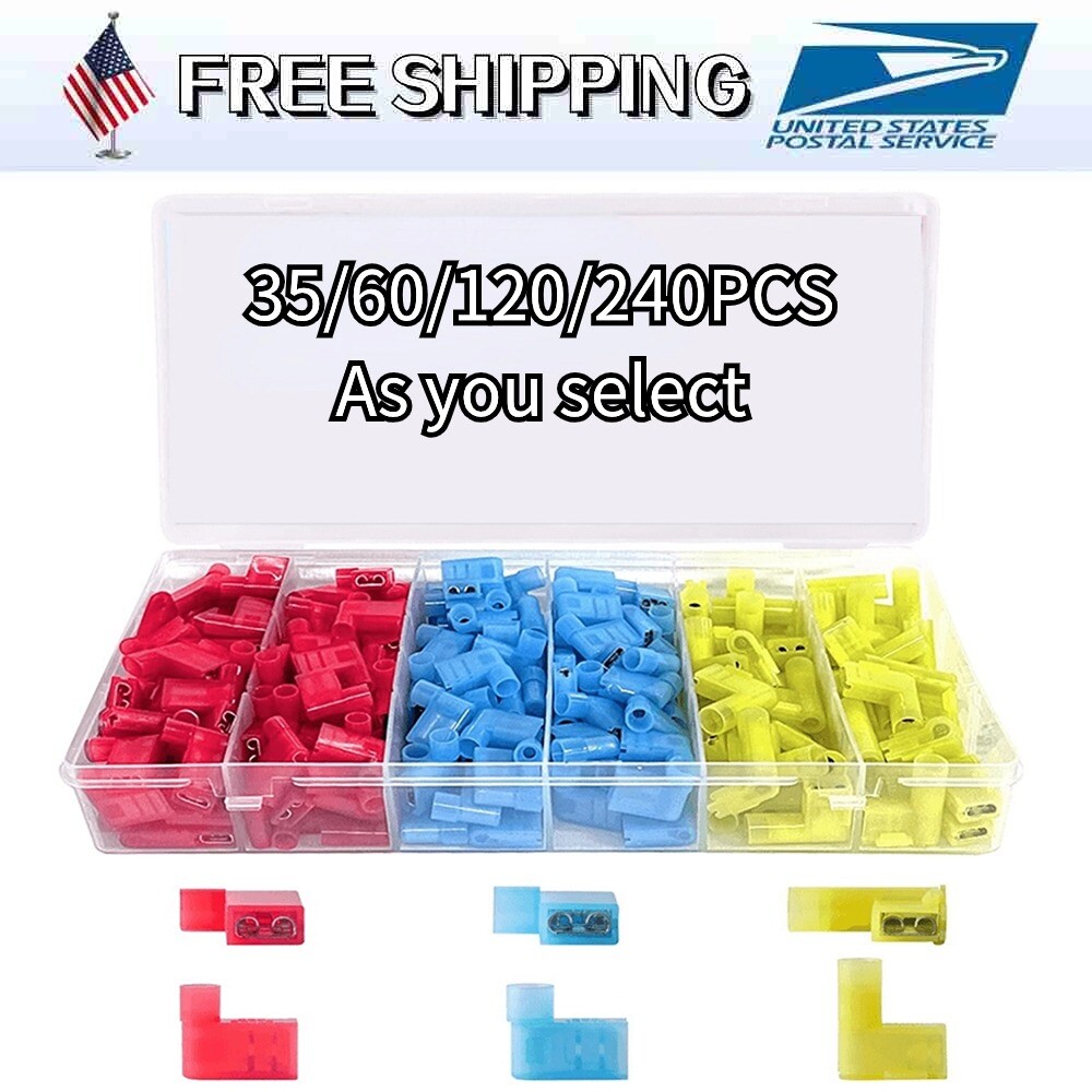 240/35PCS Flag Connectors Quick Wire Terminals 22-10 Gauge Right Angle Spades