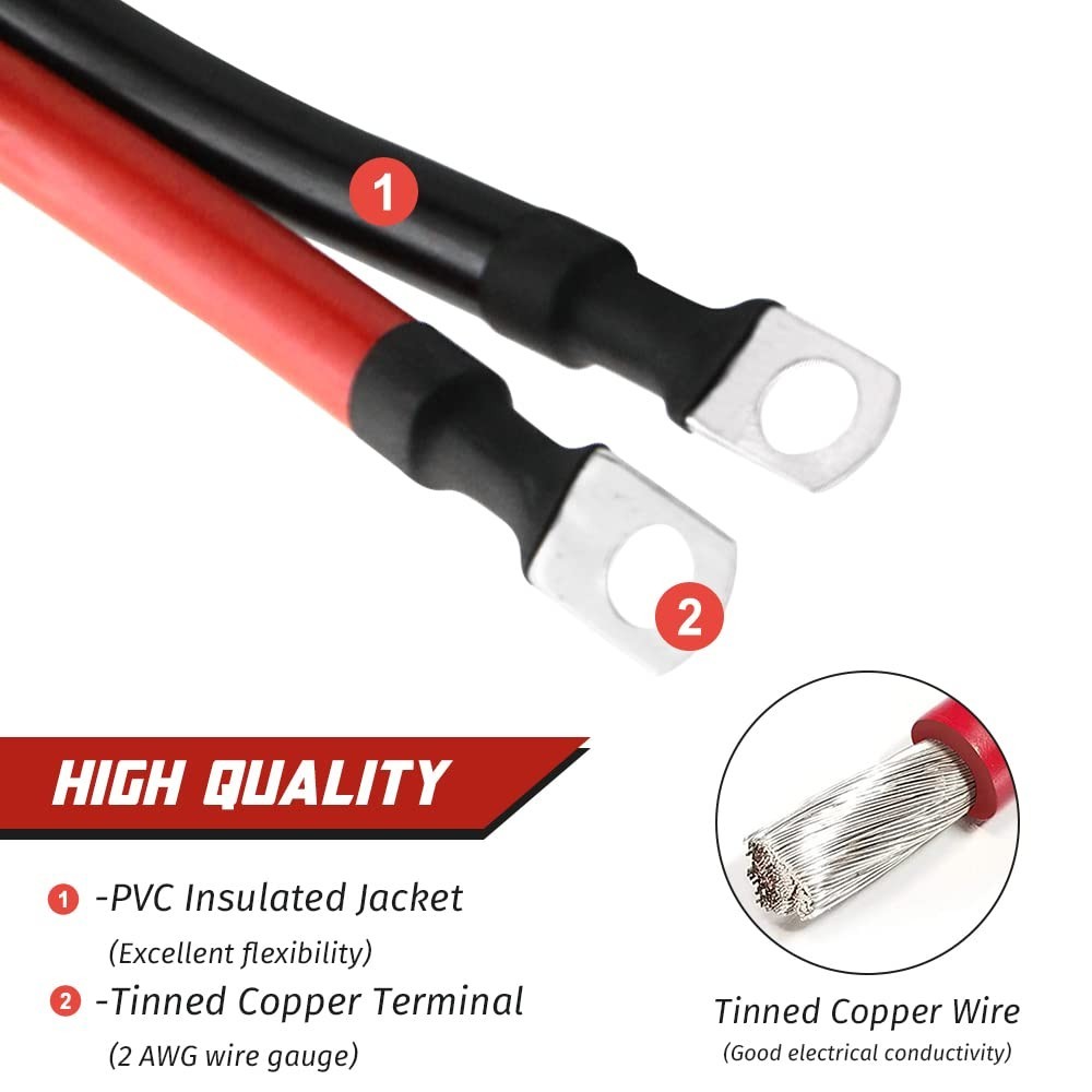 Heavy Duty 2 AWG Battery Cables 5FT – 2x Pure Copper, 5/16 Lugs, Heat Resista…