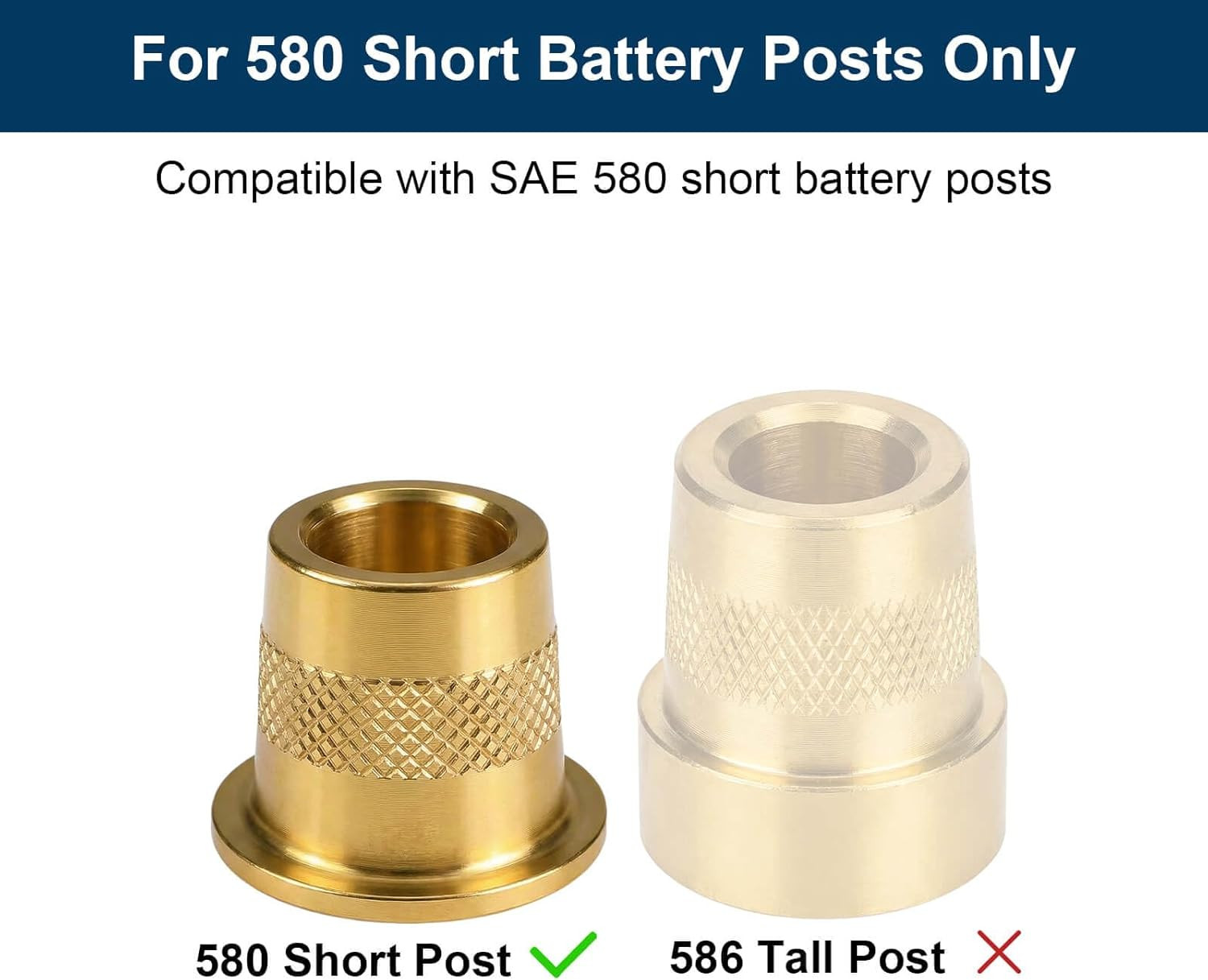 580 Short Brass Battery Terminal Post Adaptor Kit, M6 Thread, SAE Automotive Sho