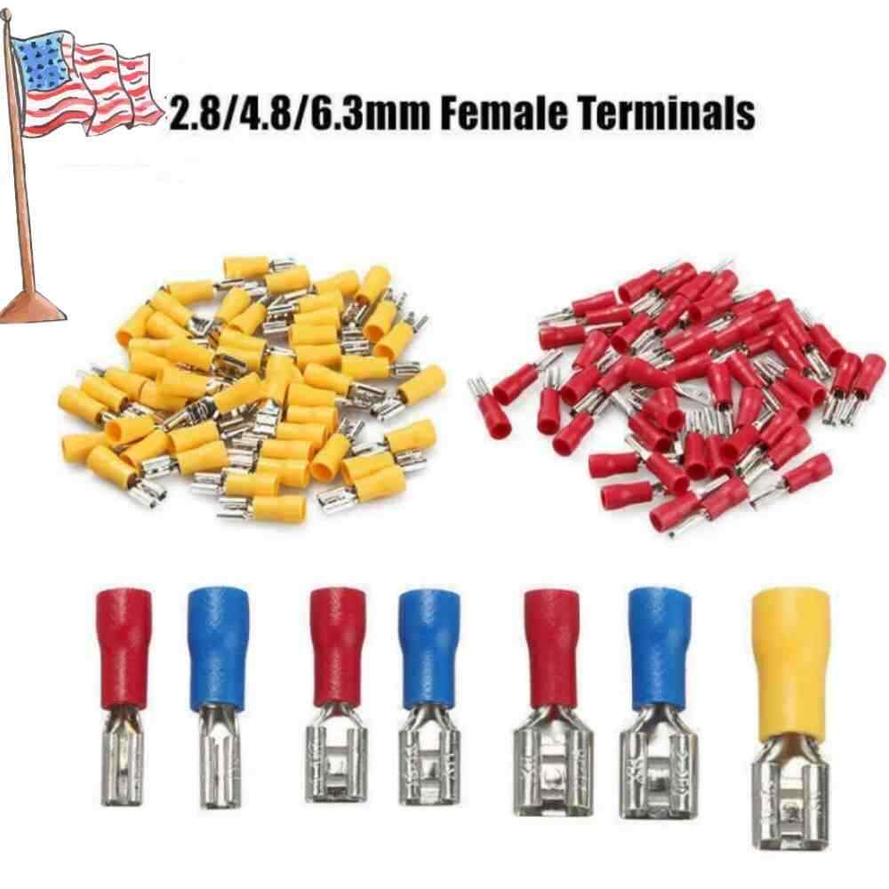 22-10 AWG 2.8/4.8/6.3mm Vinyl Insulated Female Spade Terminals Wire Connectors