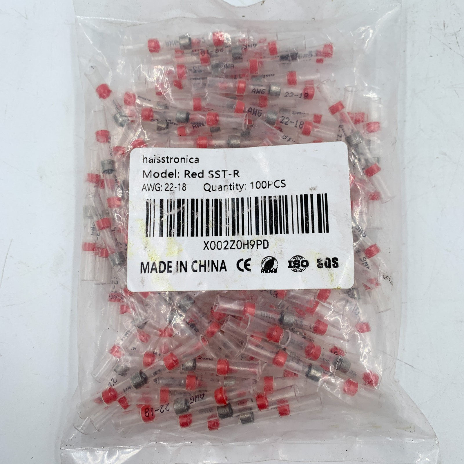 Haisstronica Red SST-R Heat Shrink Connector 100 Pcs 22-18 AWG