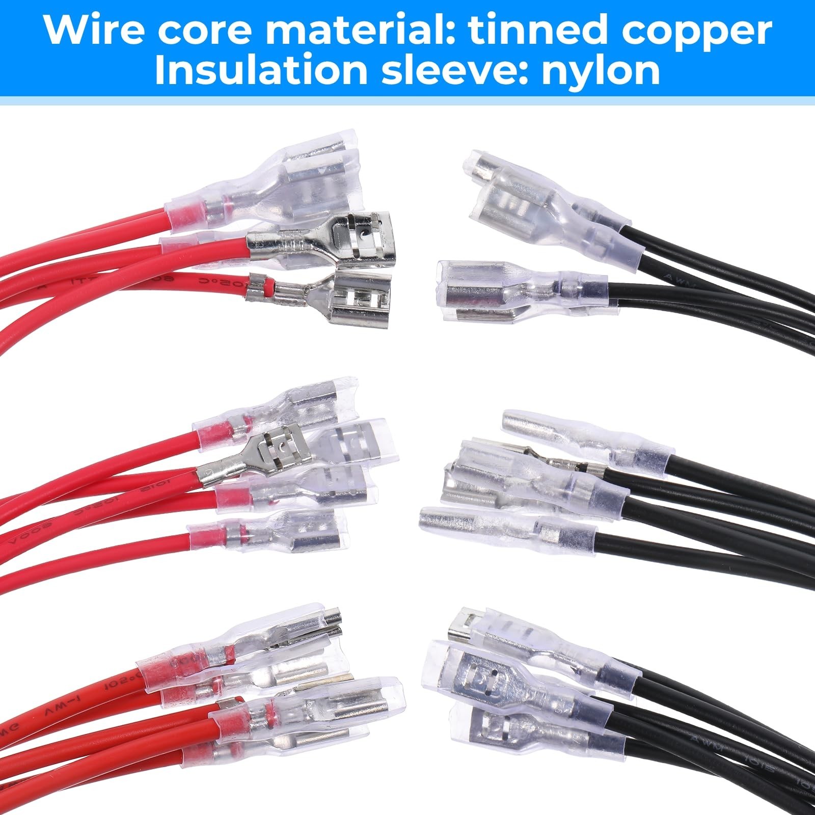 30PCS Female Spade Crimp Terminal Kit 2.8 4.8 6.3mm with Wires Sleeves Set USNew