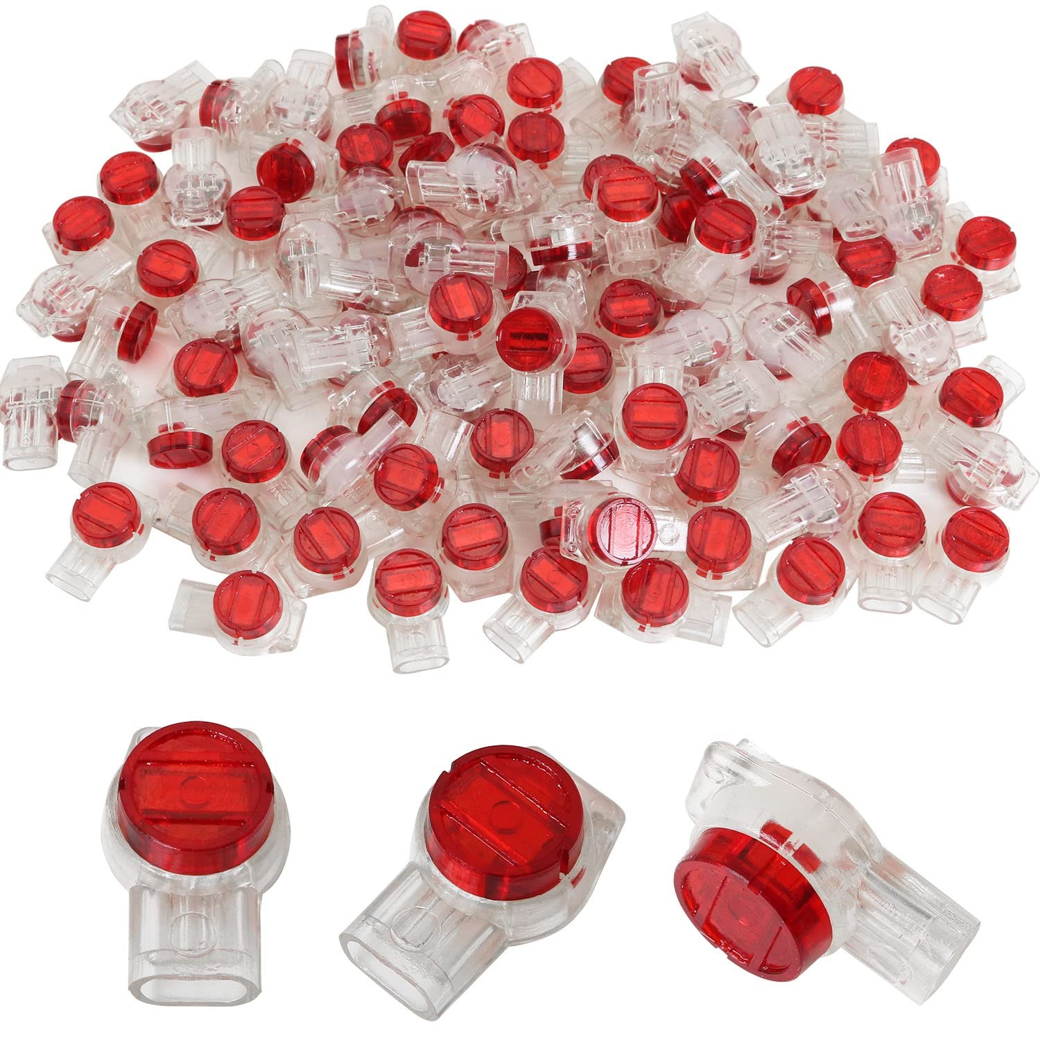 IDC Connector 100PCS Red Clear Data Wire Butt Splice 3 Ports Connectors