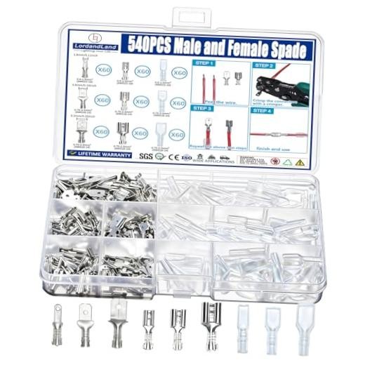 360pcs 2.8mm 4.8mm 6.3mm Male and Female Spade Connectors Kit with Silver