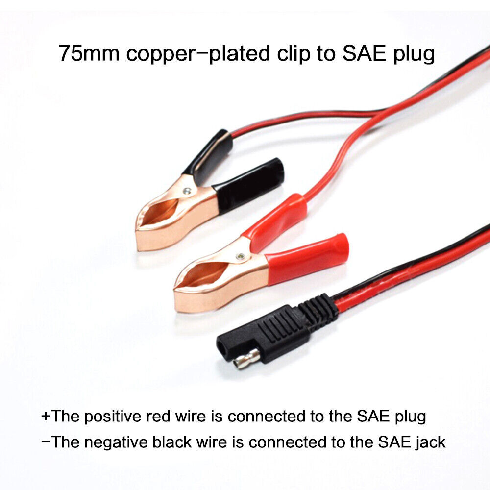36CM 2-Pin SAE Quick Disconnect Plug to Battery Alligator Clips Cable Harness