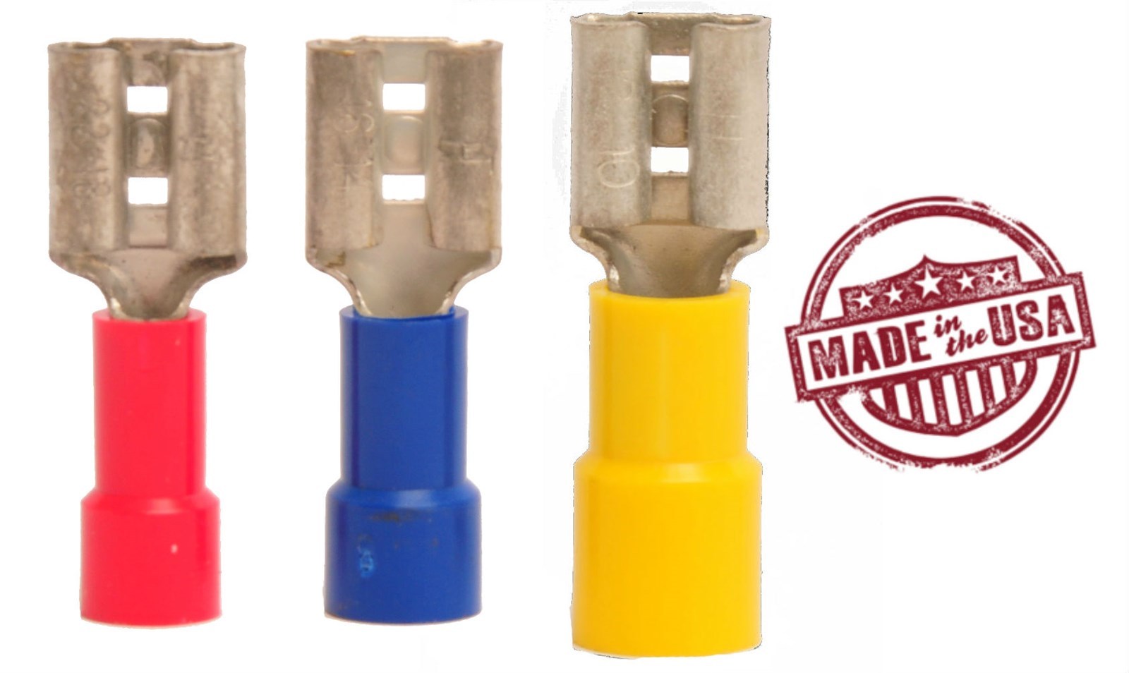MVP 25 Each Red Blue & Yellow Vinyl Female Quick Connect Terminals .250″ – USA