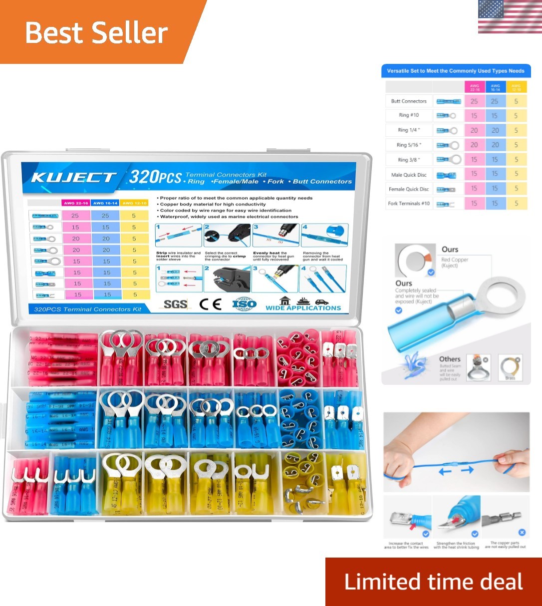 320PCS Heat Shrink Wire Connectors Kit, Electrical Waterproof Crimp Butt Term…