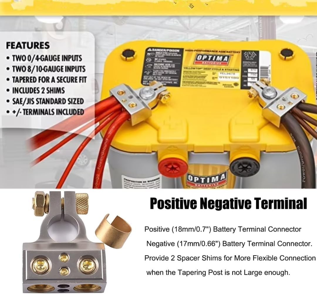 Dual-Size Car Battery Terminal Clamps: 0/4/8 AWG Connectors for Heavy-Duty Use