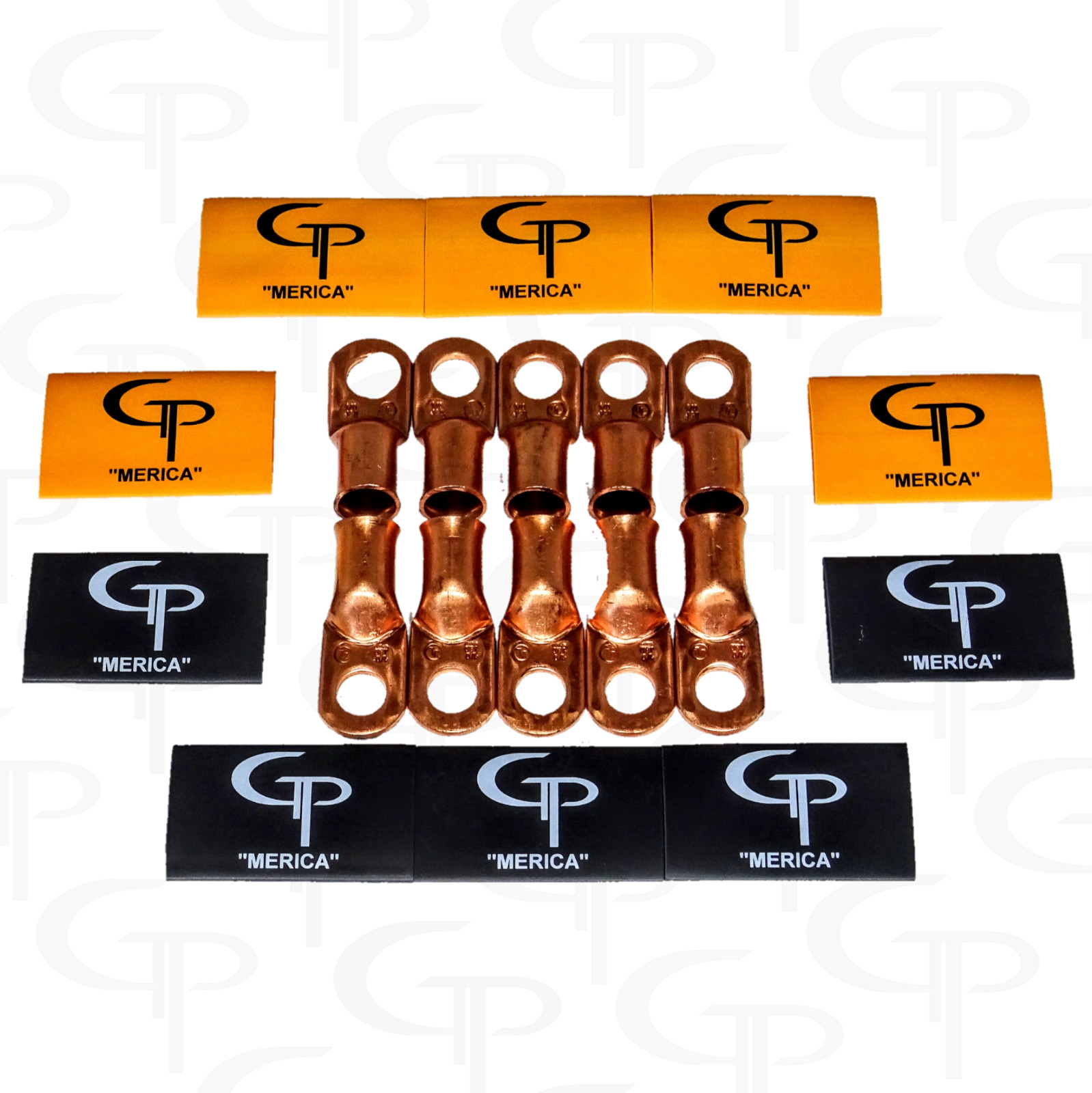 (10) 1/0 AWG Gauge Copper Lugs w/ ORANGE & BLACK Heat Shrink Ring Terminals