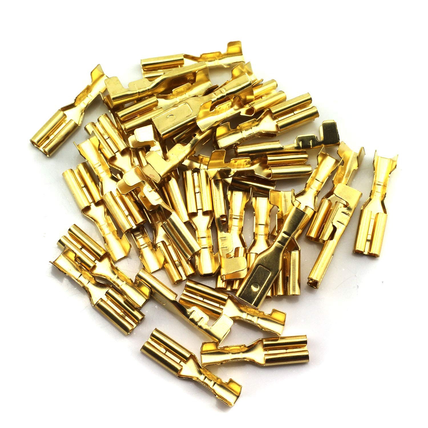 100pcs 2.8mm Gold Female Spade Crimp Terminal With Insulating Sleeve Self Lock P