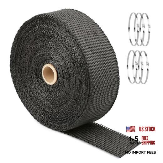 Exhaust Wrap, 2″ x 50FT, Heat Wrap with 6 Pcs 1.5MM*50MM*15M Black