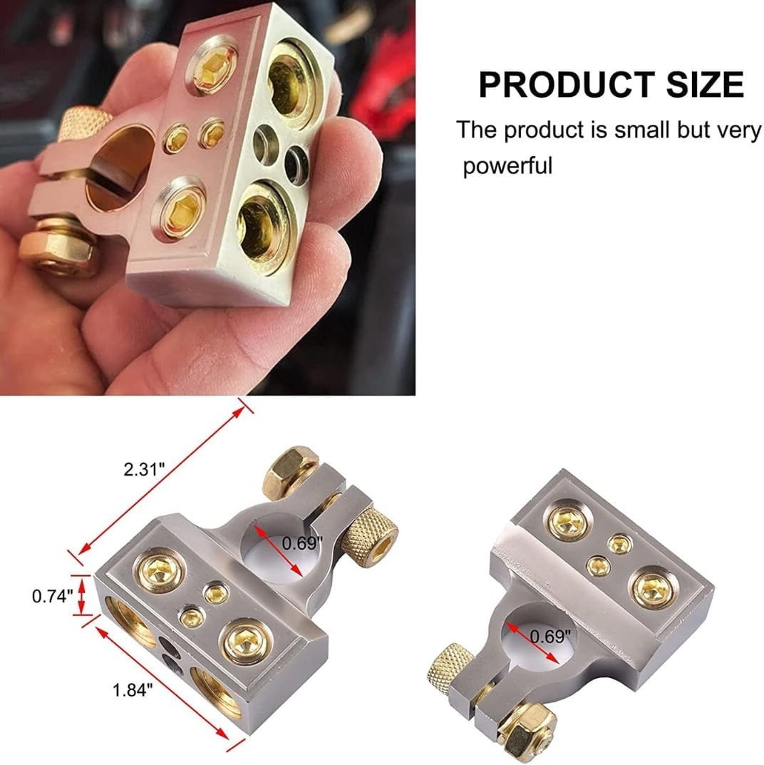 Dual-Size Car Battery Terminal Clamps: 0/4/8 AWG Connectors for Heavy-Duty Use