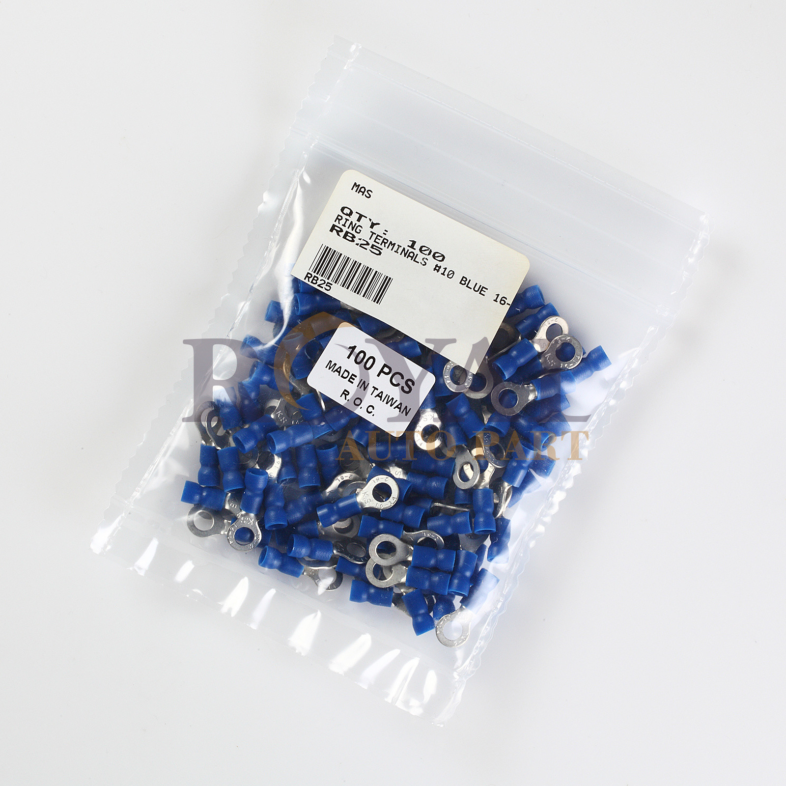 (100) #10 Blue 16-14 Gauge AWG Car Ground Wire Ring Terminals Vinyl Connectors