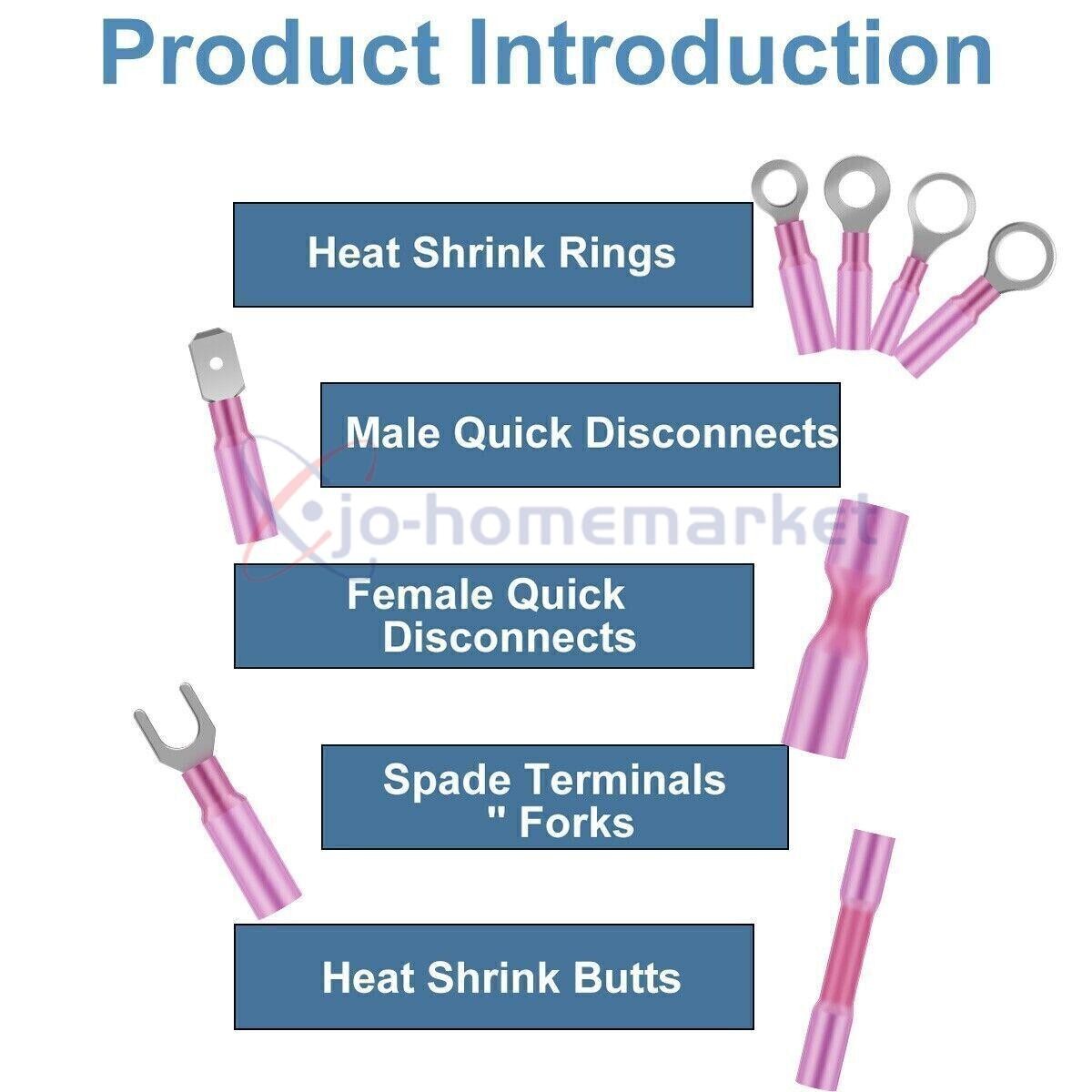 250x Heat Shrink Wire Connectors Electrical Ring Fork Spade Crimp Terminals Kit