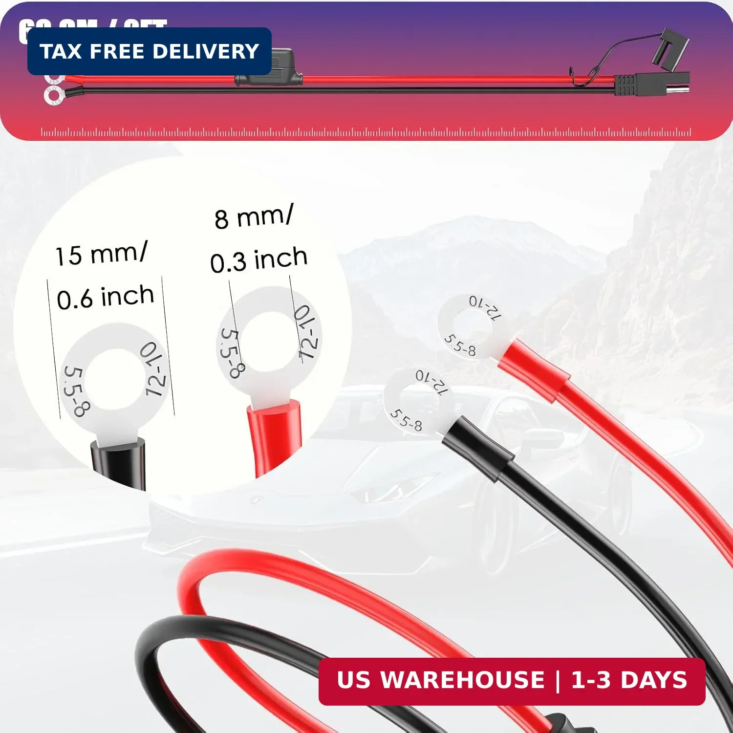10AWG SAE to O Ring Terminal Harness 2FT Quick Disconnect Battery Co