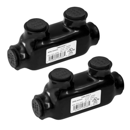 2 Pcs Insulated Multi-Tap Connectors, 2/0-6 AWG, 2 Port, Rated Up to 600V,
