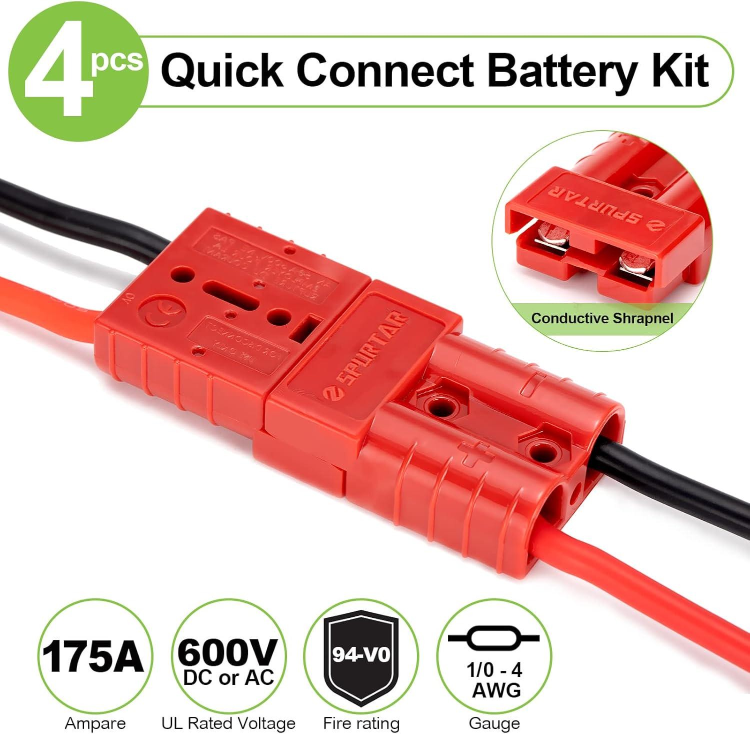 Wire Connector 2-4 AWG Wire 175A Plug 12-36V Battery Connect Plug, 4Pcs- Red