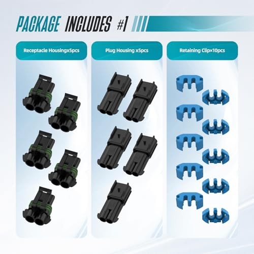 2 Pin Weather Pack Connectors Kit 5 Sets Automotive 2pin 5sets/14-12AWG