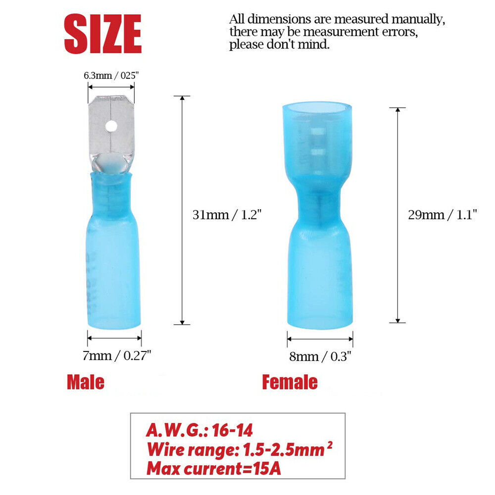 22-10AWG Crimp Connectors Heat Shrink Male Female Spade Bullet Terminals Wire