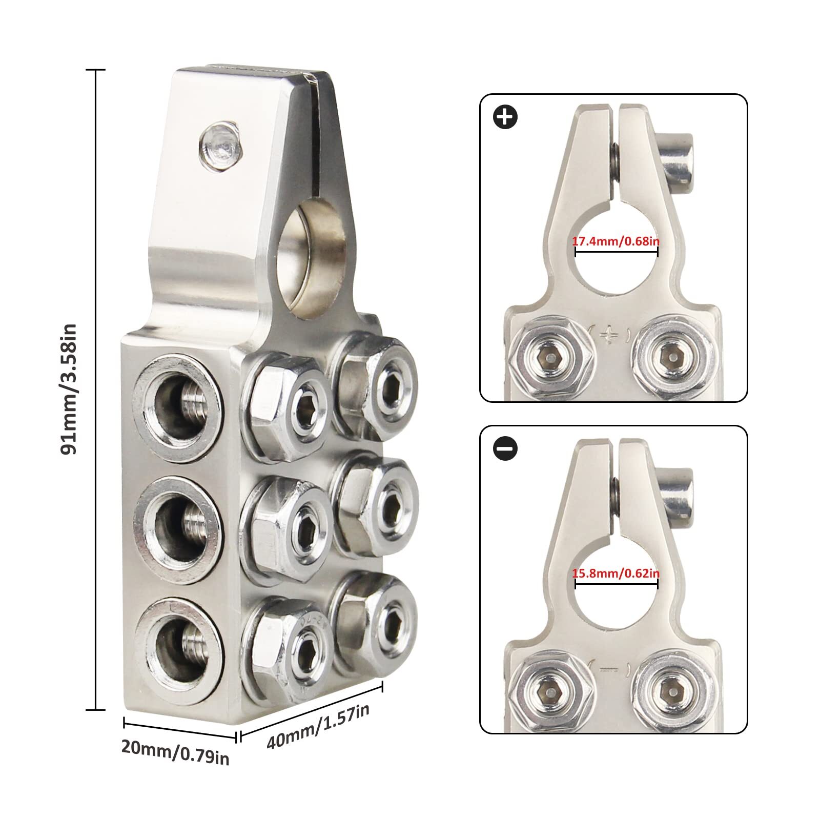 Battery Terminal Block 12-Way 8AWG to 4/0 AWG Positive/Negative Pair