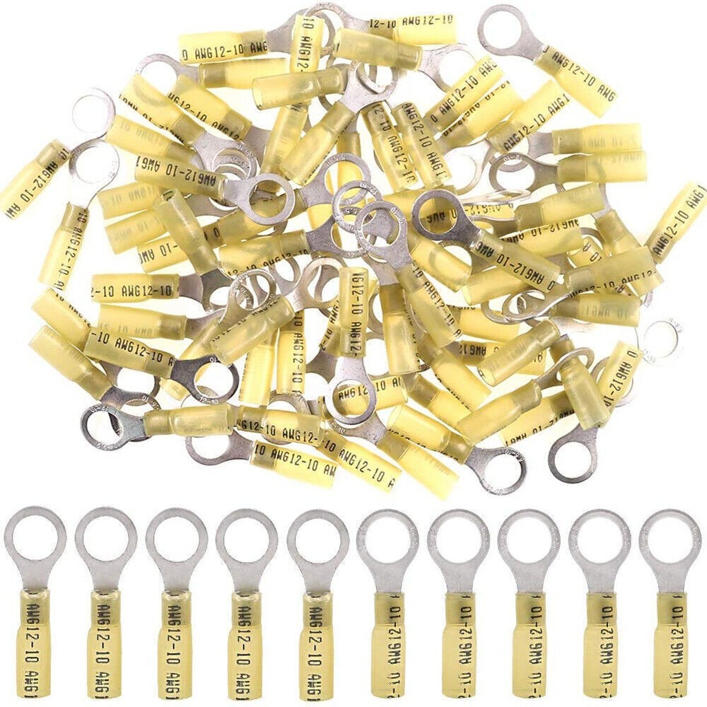 100PCS Marine Grade Heat Shrink Wire Connector 3/8″ Ring Terminals 10-12AWG US