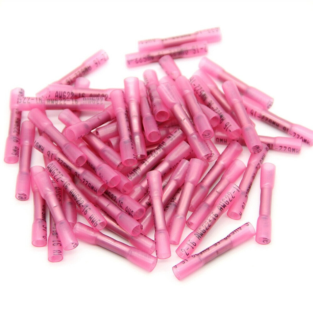 300Pcs Heat Shrink Waterproof Wire Connectors Red 22-16 AWG Butt Seal Terminals