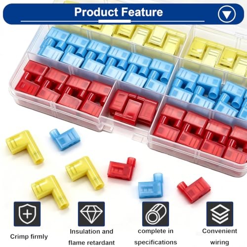 90Pcs Right Angle Flag Spade Connector Wire 90Pcs Connectors+Crimping Tool