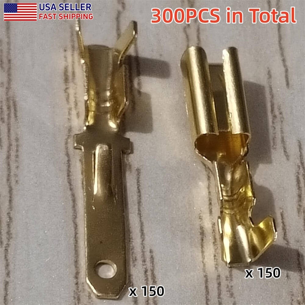 300pcs Male Female 2.8mm Spade Terminals Crimp Wire Connector Noninsulated Brass