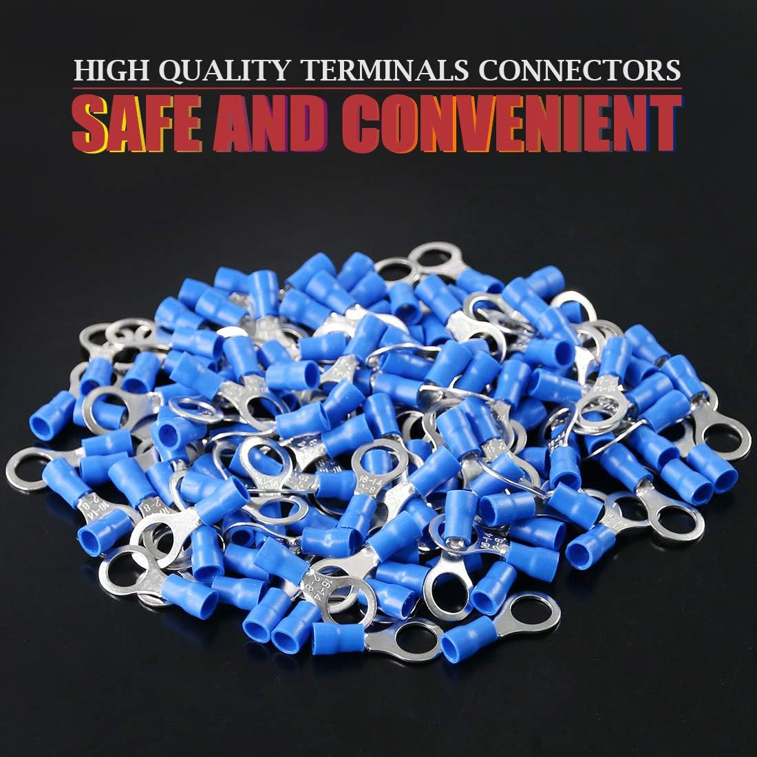 100Pcs 16-14AWG Insulated Terminals Ring Electrical Wire Crimp Connect