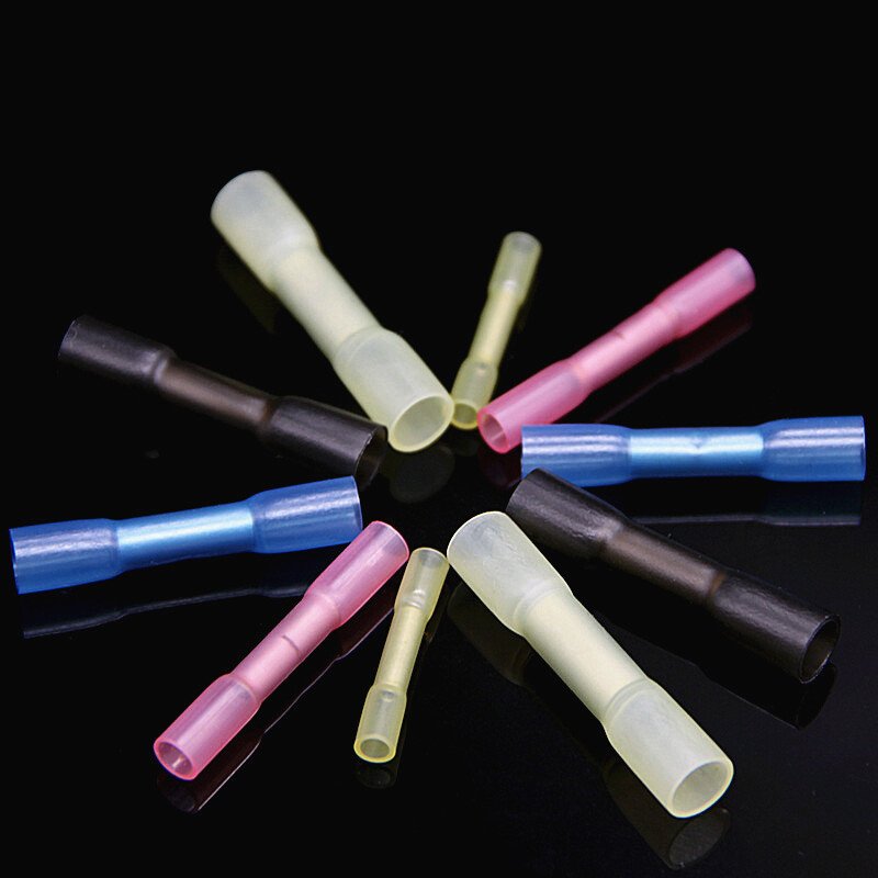 50Pcs Wire Butt Connectors Heat Shrink Electrical Crimp Splice Terminals 5 Size