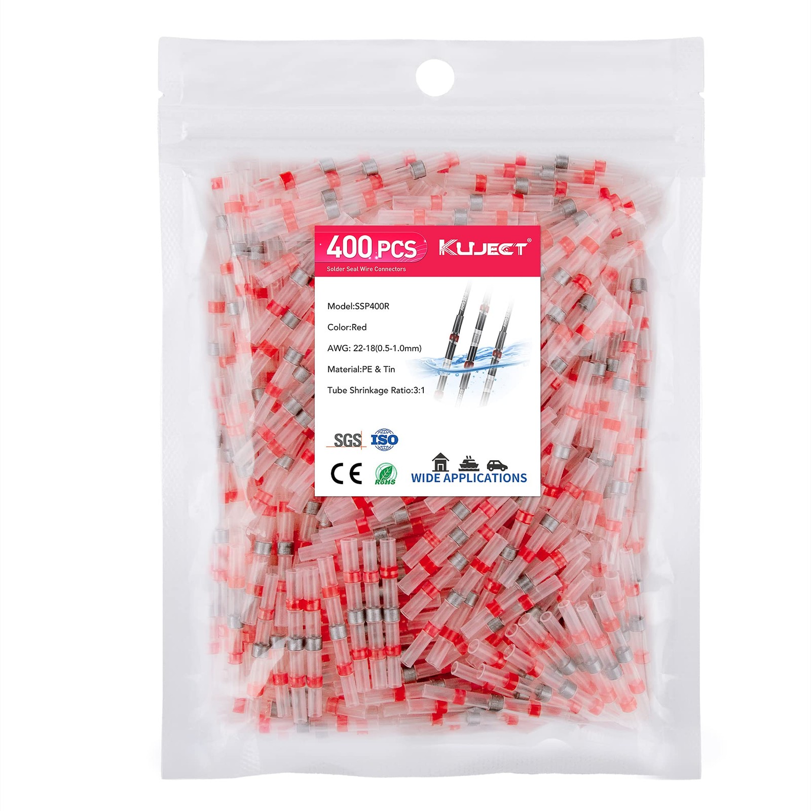 Solder Seal Wire Connectors Red 22 18 AWG Waterproof 400pcs