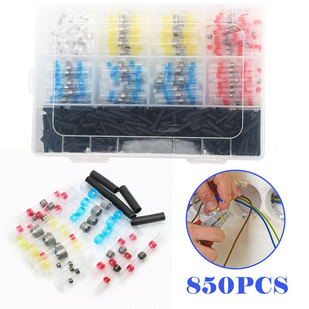 Set of 850 Solder Sleeve Seal Heat Shrink Butt Wire Connectors Terminals