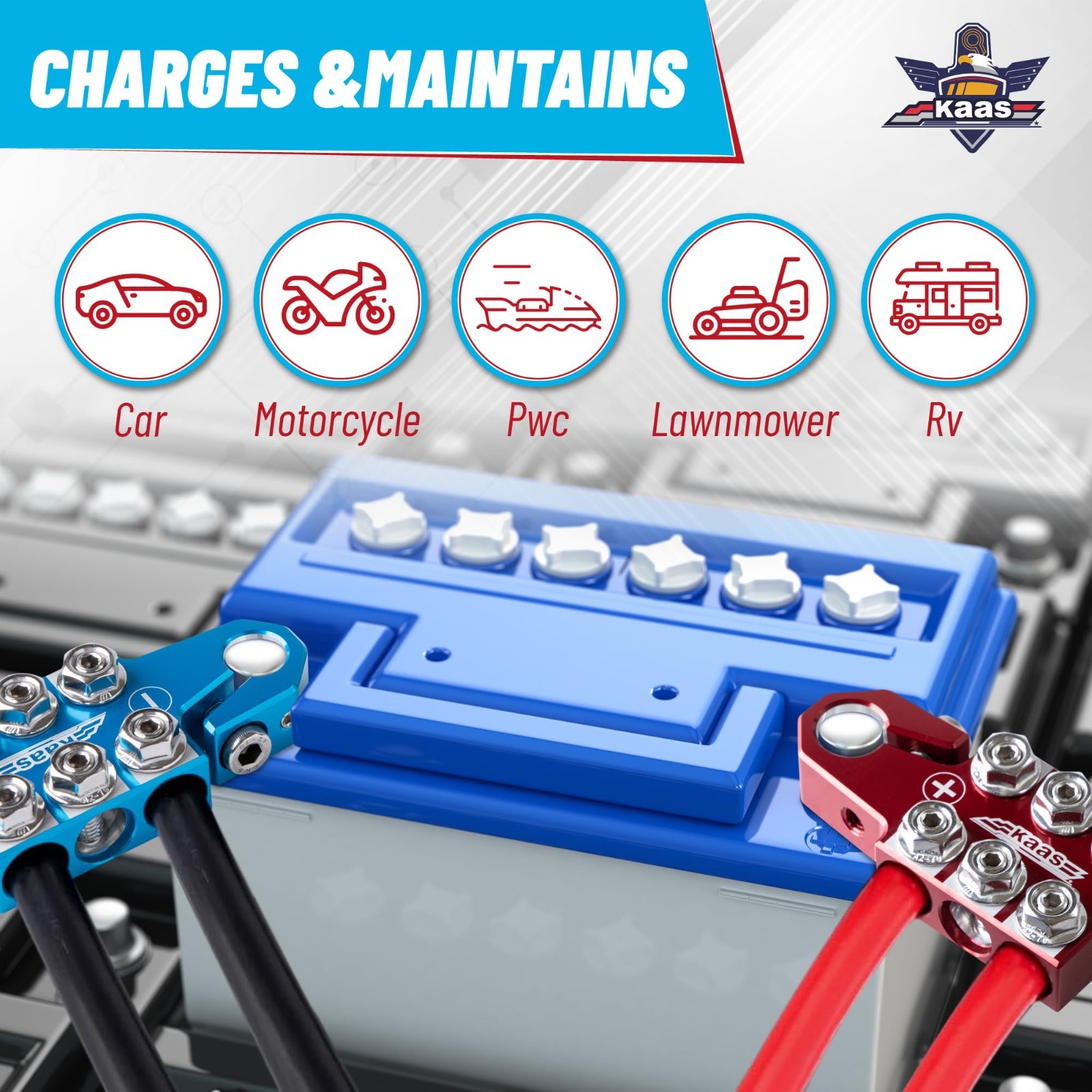 Colored Battery Terminal Connectors Set – Positive (Red) & Negative (Blue) Clamp