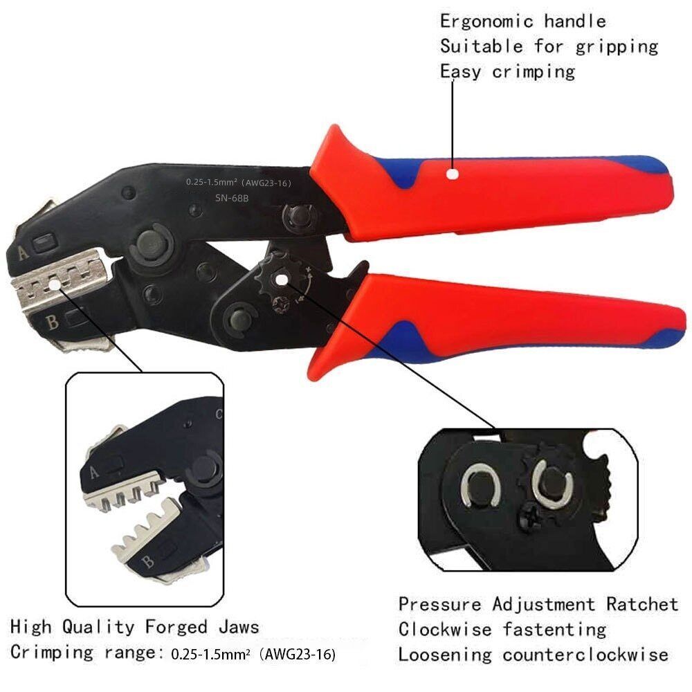 SN-68B Crimping Plier Crimper Tool 0.25-1.5mm² for Dupont,TE,JST,Molex Terminal