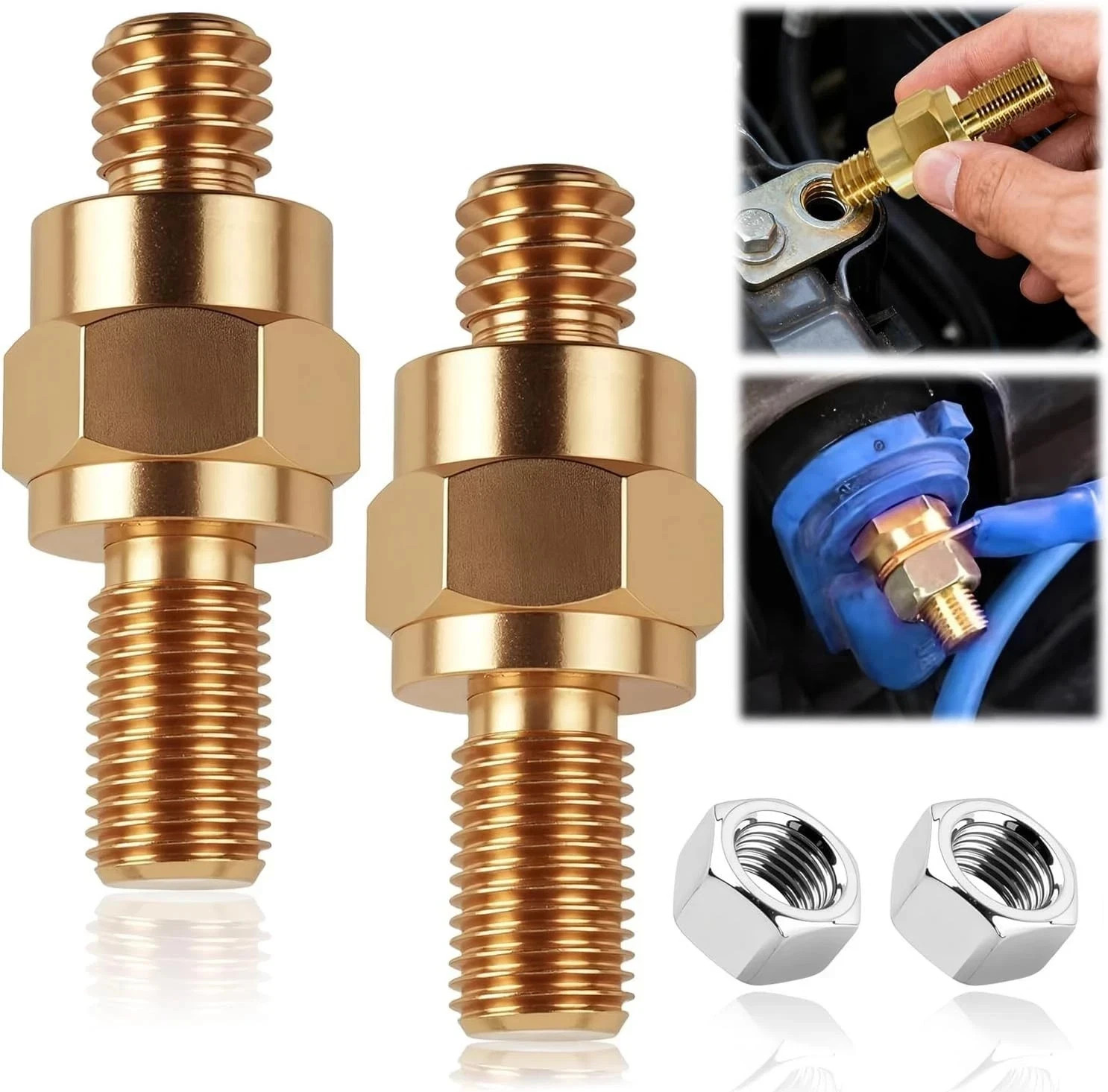2 Set Side Post Battery Terminal Extension Bolt with Nuts,3/8″-16 Coarse and 3/8