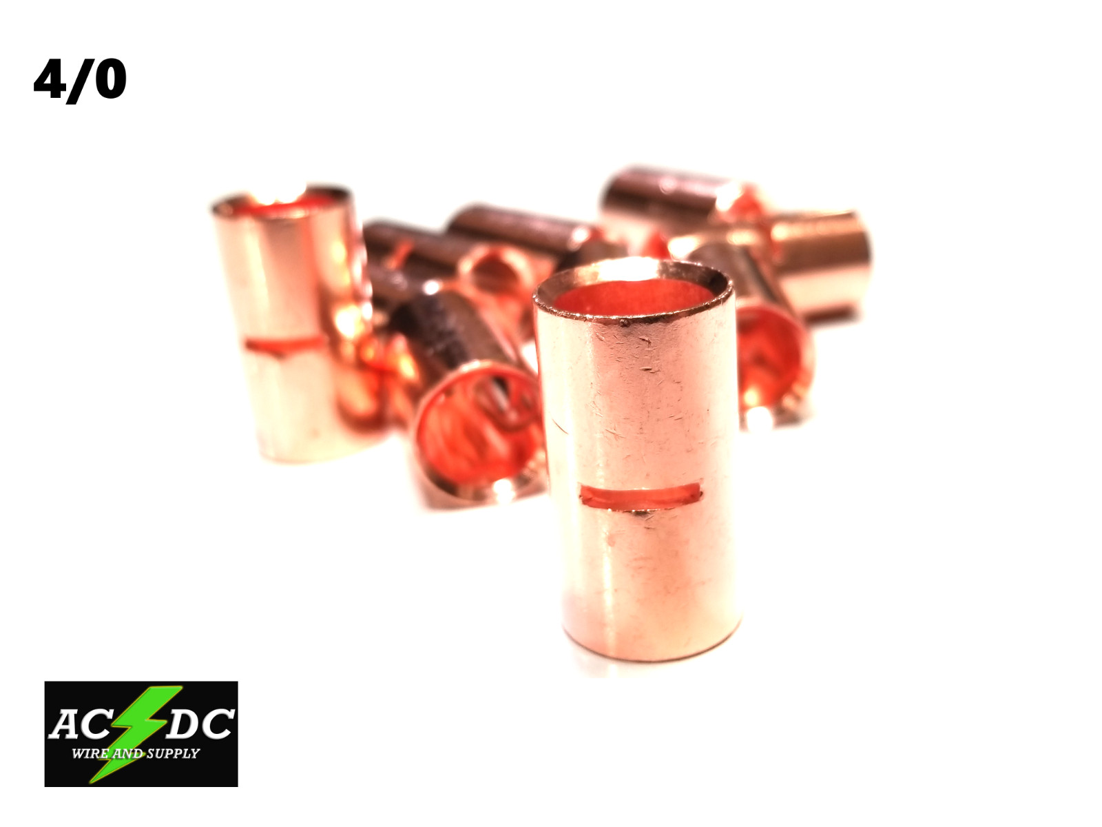 4/0 GAUGE BARE COPPER BUTT CONNECTOR 2 PK CRIMP TERMINAL AWG BATTERY