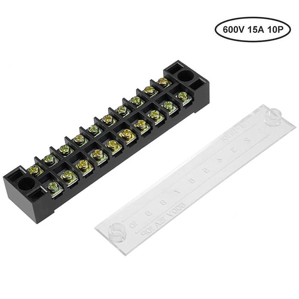 5 Set 600V 15A Dual Row 10 Position Screws Terminal Electric Barrier Strip Block