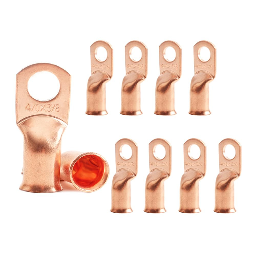 10Pcs 4/0 AWG 3/8″ Stud Copper Ring Terminals Battery Cable Ends Wire Lugs 4/0