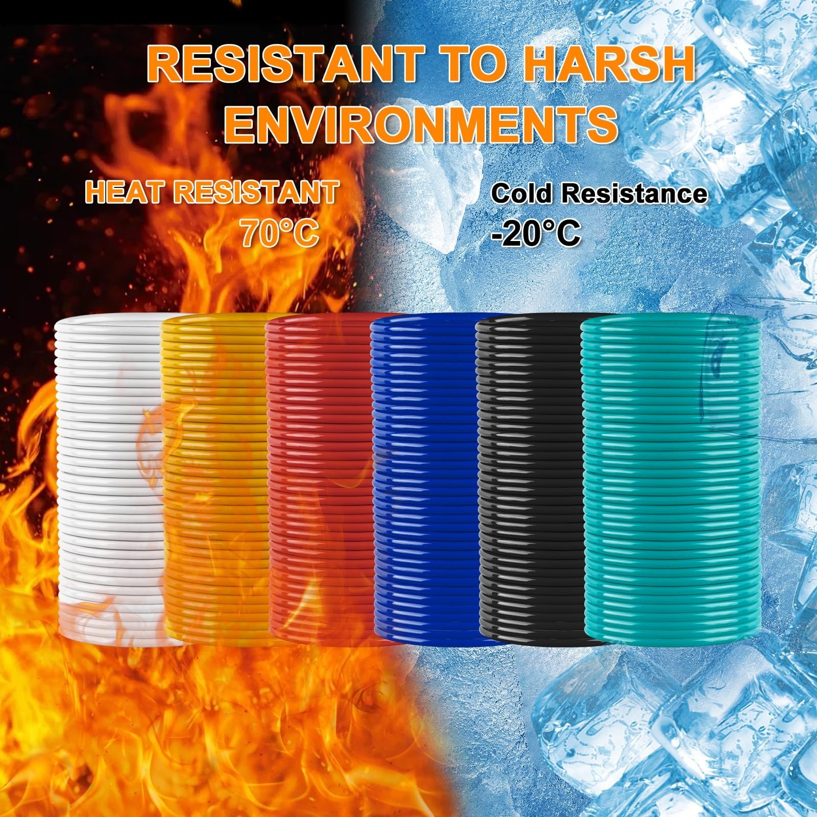 600FT 12 Gauge Wire, 12 AWG Low Voltage Copper Clad Aluminum, 6 Color Hookup Kit