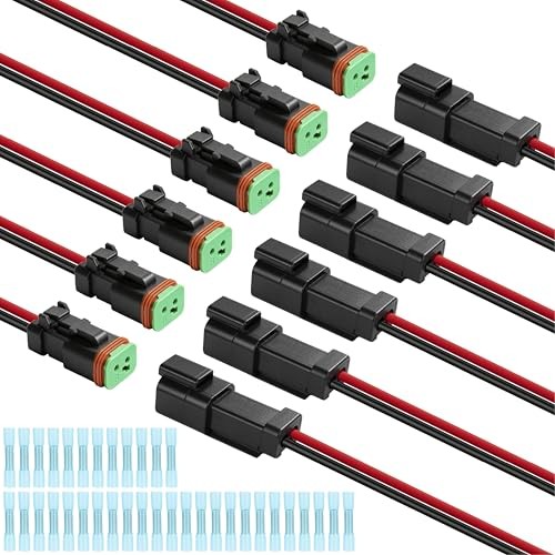 Deutsch DT 2 Pin Wiring Harness Connector 6 Kits, Deutsch 2Pin 6 Sets-Black