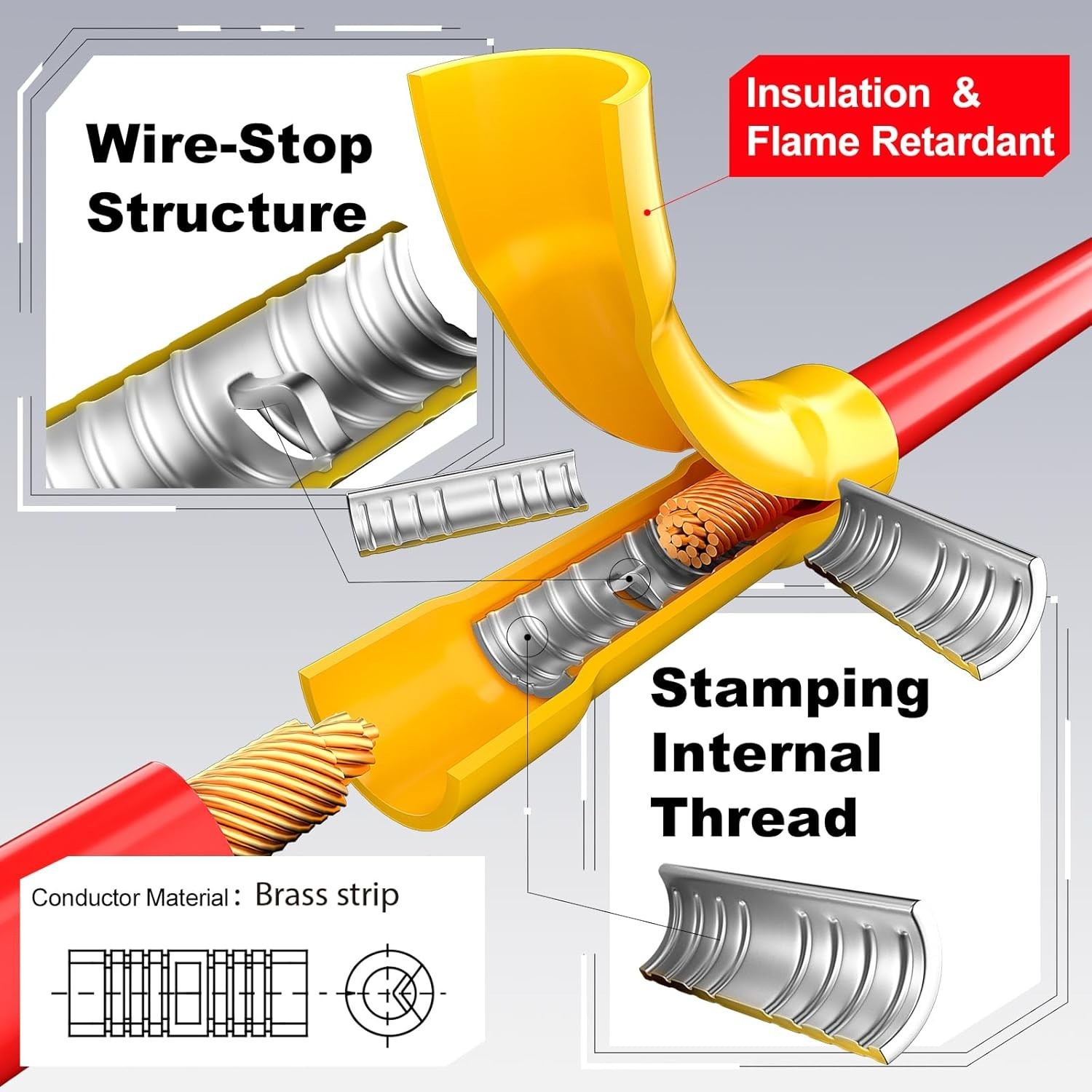 Listed Red Butt Connectors Crimp Splice Terminals 100 pcs 22-16 AWG Electrica…