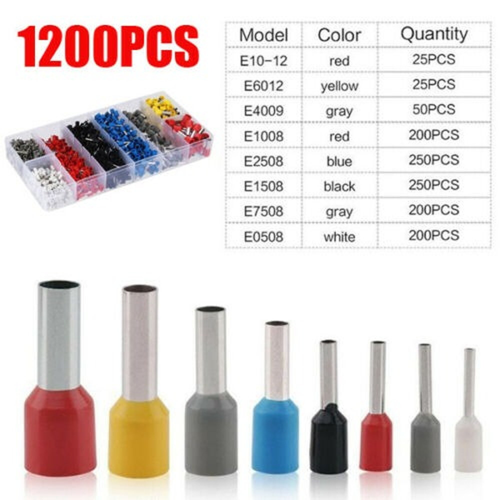 1200PCS Connectors Cord Wire Crimp Cable Pin End Bootlace Ferrule Terminals Kit