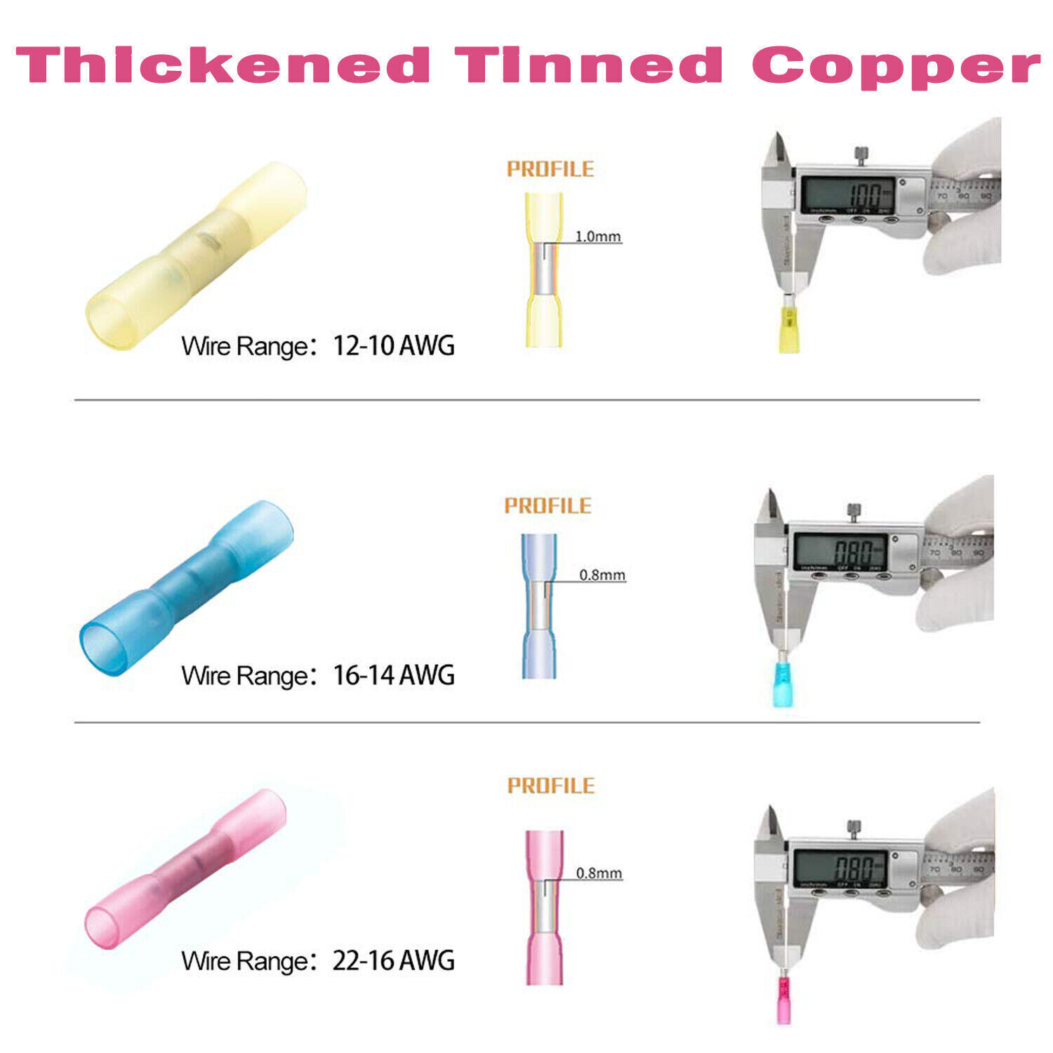 22-10AWG Heat Shrink Butt Wire Splice Connectors Seal Crimp Terminals 200/50pcs