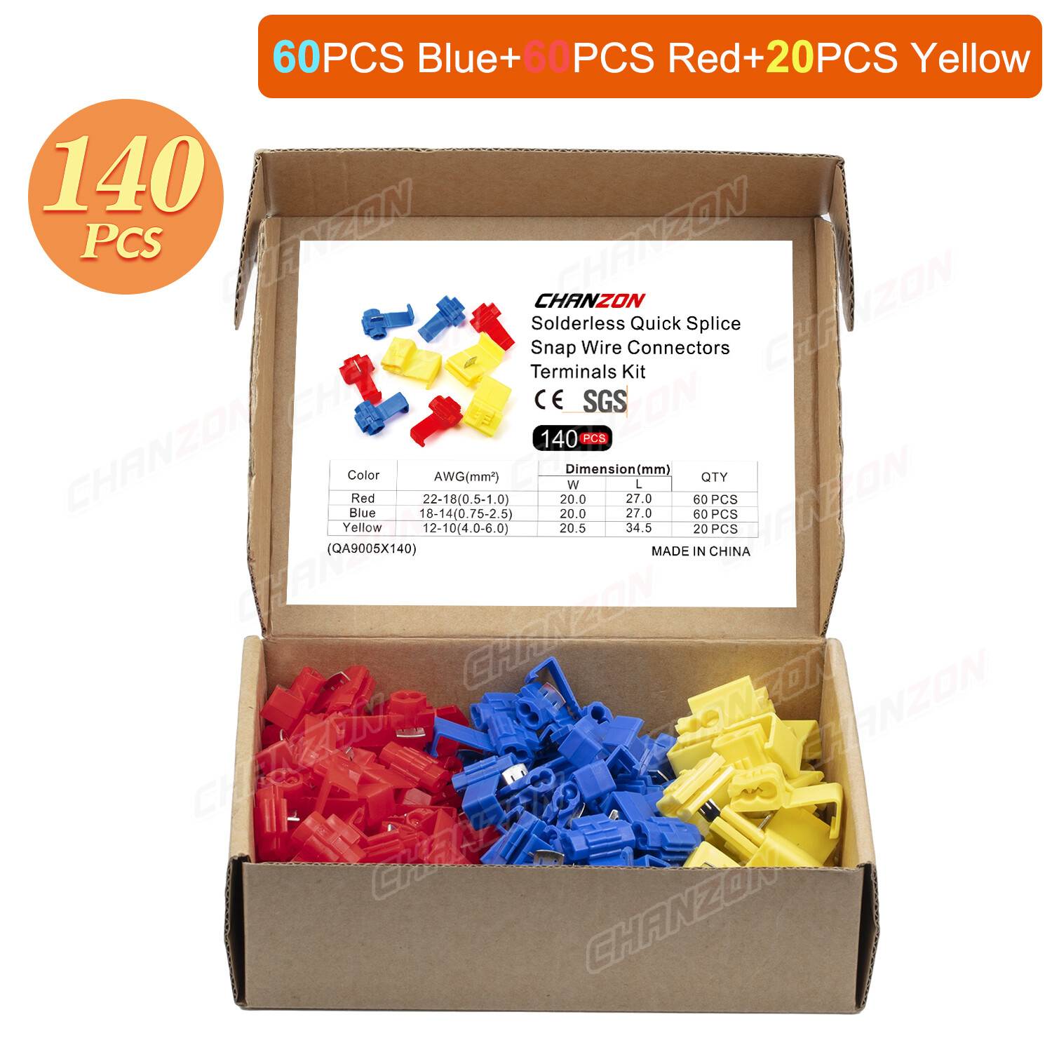 140PC Red Blue Yellow Quick Splice Wire Connector Electrical Wiring Terminal Kit