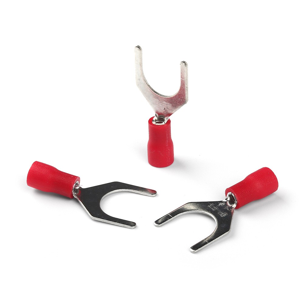 100PCS Red 22-16 AWG Insulated Crimp Spade Fork U Terminal Connectors SV1.25-10